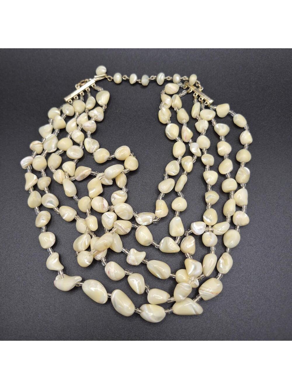 Balamuti Mother of Pearl 5 Strand Necklace Chunky Elegant Art Deco Japan